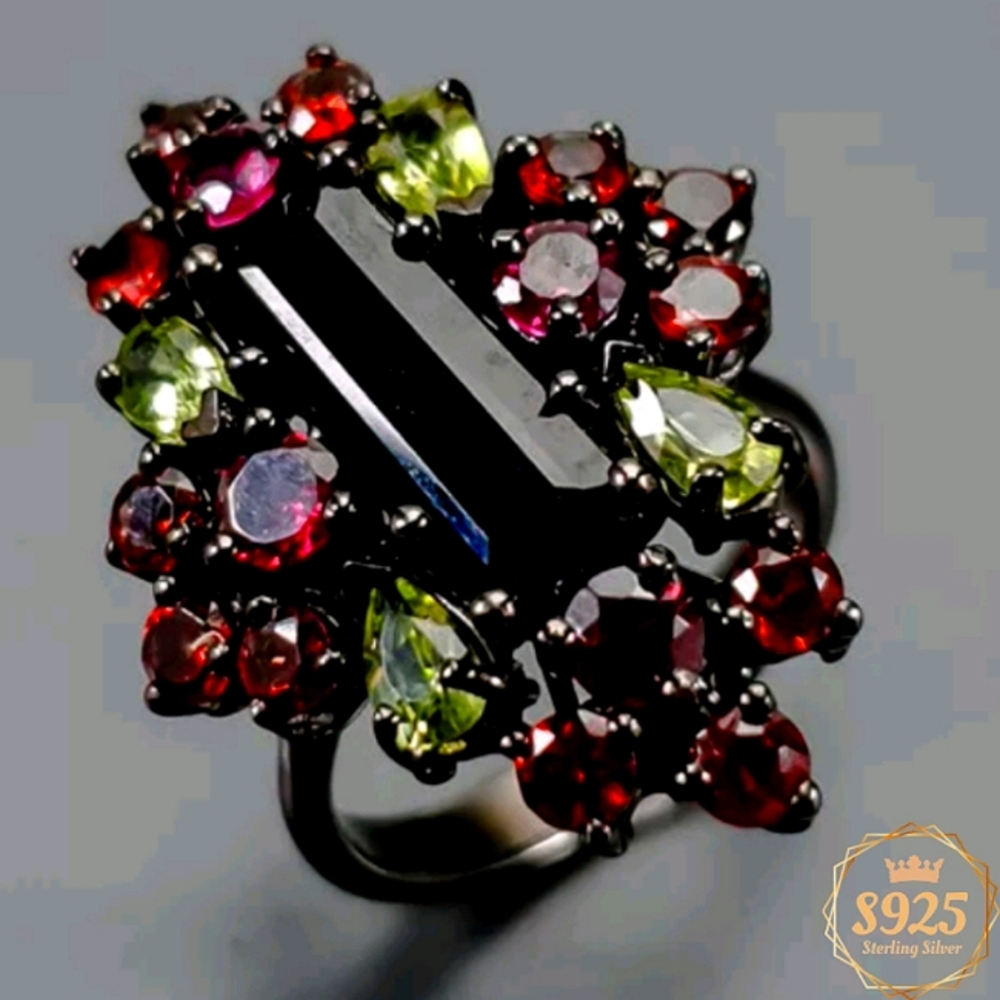 7.8cttw Nigerian Tourmaline Ring w/ Black Rhodium Over Sterling Silver